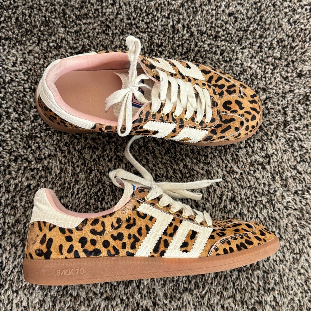 Leopard Print Women's Sneakers with White Stripes